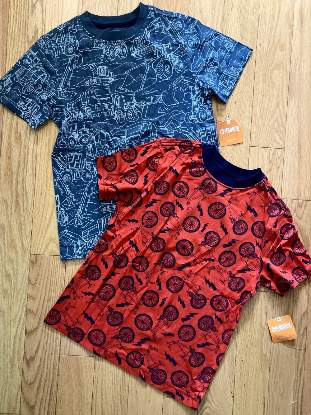 Gymboree Boys' Navy Construction & Red Bike Graphic Tees - 2-Pack size 7/8 NWT